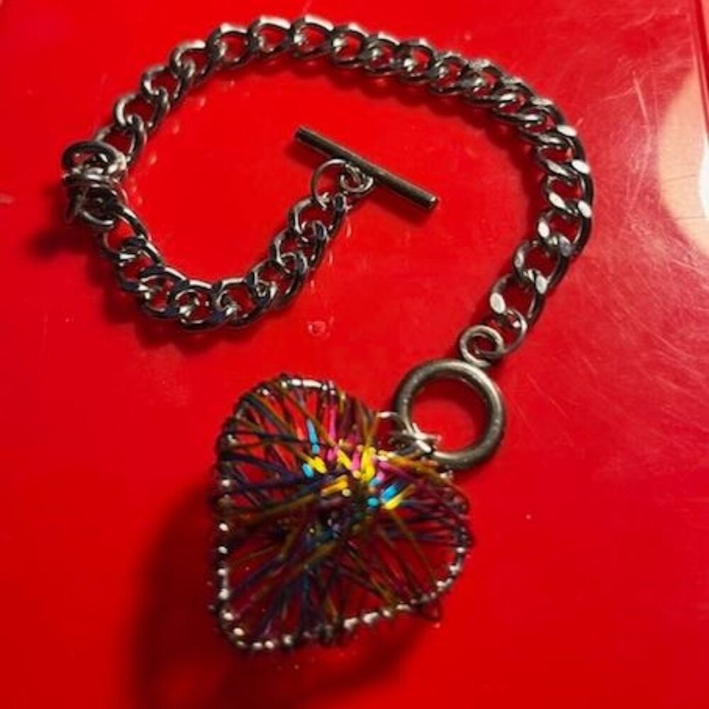 rainbow  heart silver colored  bracelet